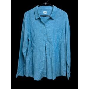 Sigrid Olson Blue Heathered 100% Linen Womans Button Down Shirt Sz: XL D9